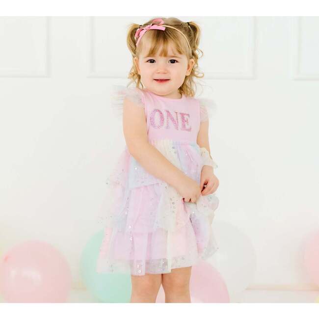 First Birthday Girl Fairy Dust Short Sleeve Tutu Dress, Pink - Dresses - 3
