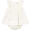 Textured Baby Dress with Nappy Cover, White - Dresses - 1 - thumbnail