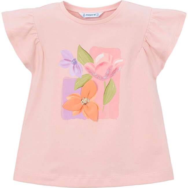 T-Shirt With Ruffled Sleeves, Pink