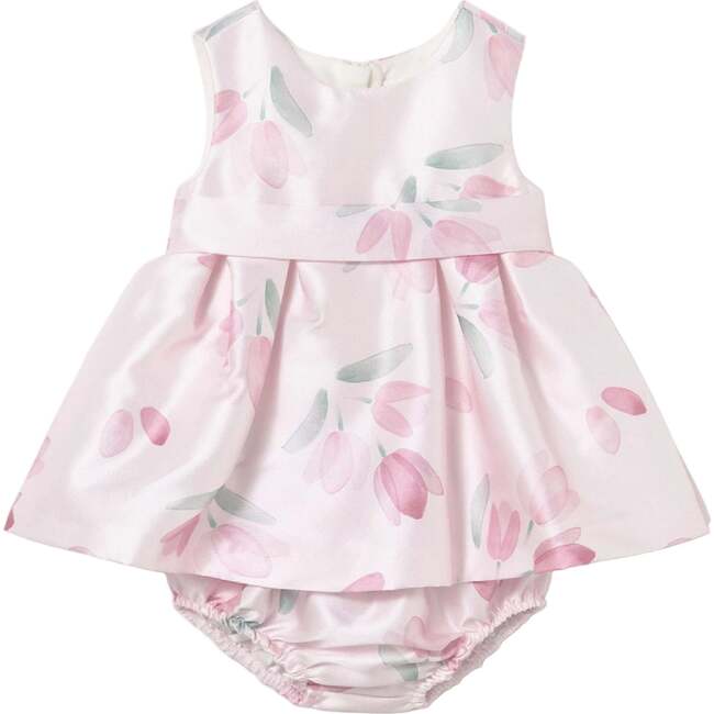 Satin Floral Dress with Nappy Cover, Pink