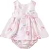 Satin Floral Dress with Nappy Cover, Pink - Dresses - 1 - thumbnail