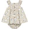 Teddy Bear Print Dress with Nappy Cover, Beige - Dresses - 2 - thumbnail