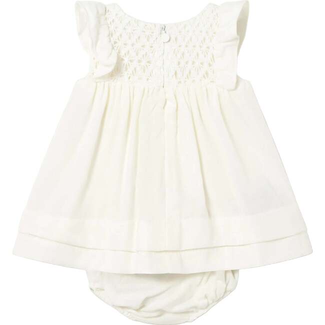 Textured Baby Dress with Nappy Cover, White