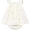 Textured Baby Dress with Nappy Cover, White - Dresses - 2 - thumbnail