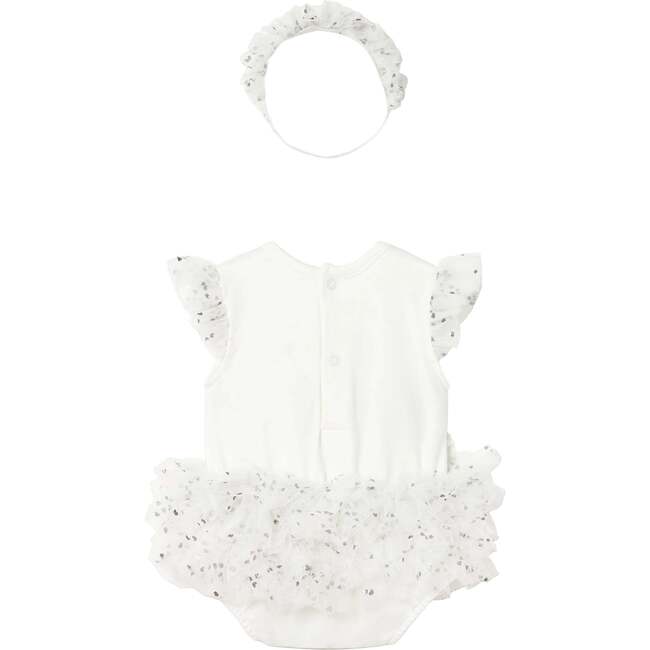 Ruffled Romper with Tulle Skirt and Headband, Ivory
