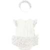 Ruffled Romper with Tulle Skirt and Headband, Ivory - Rompers - 2 - thumbnail