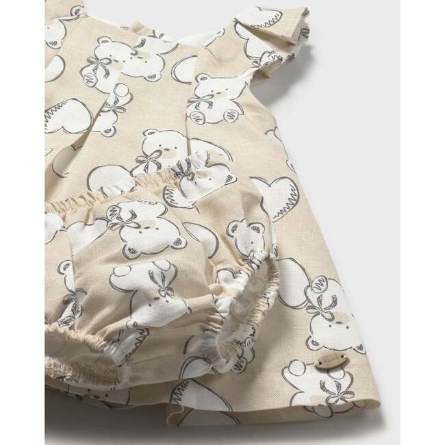 Teddy Bear Print Dress with Nappy Cover, Beige - Dresses - 3