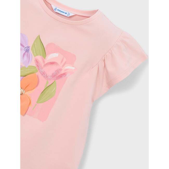 T-Shirt With Ruffled Sleeves, Pink - T-Shirts - 3