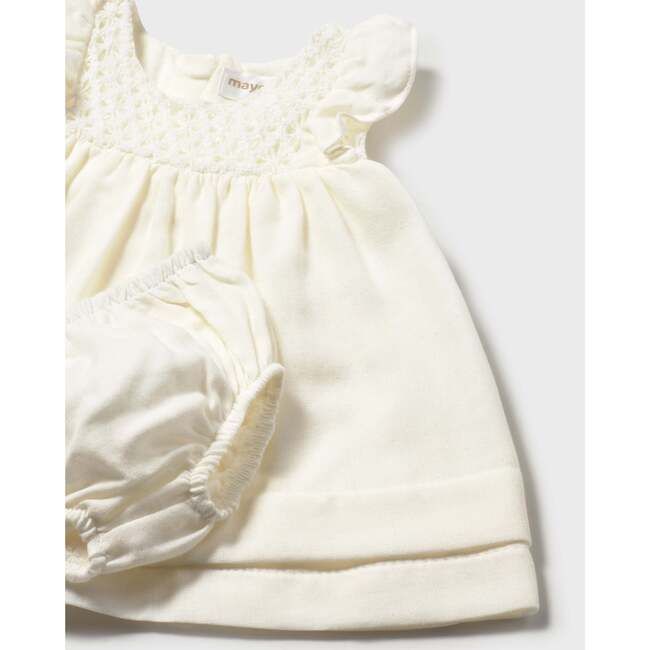 Textured Baby Dress with Nappy Cover, White - Dresses - 3