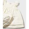 Textured Baby Dress with Nappy Cover, White - Dresses - 3 - thumbnail