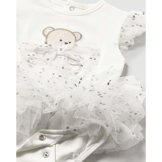 Ruffled Romper with Tulle Skirt and Headband, Ivory - Rompers - 3