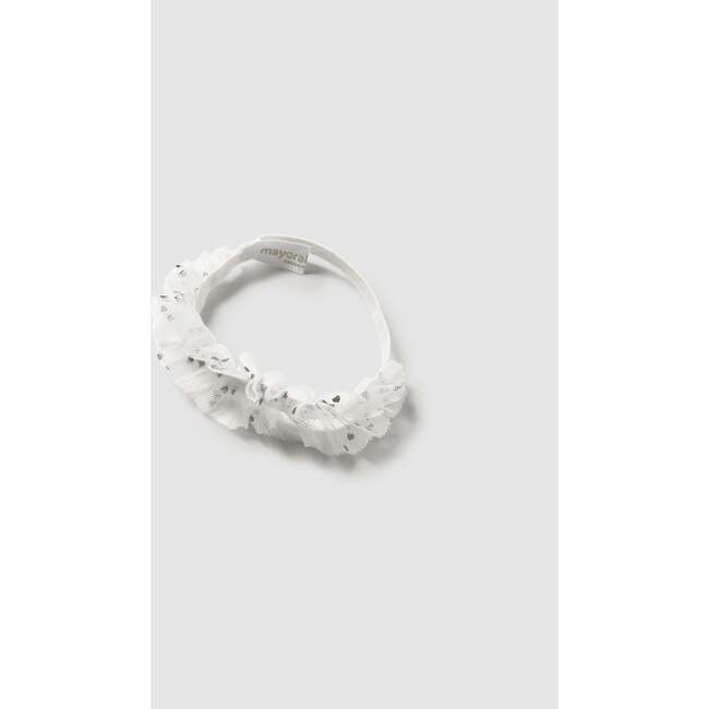 Ruffled Romper with Tulle Skirt and Headband, Ivory - Rompers - 4