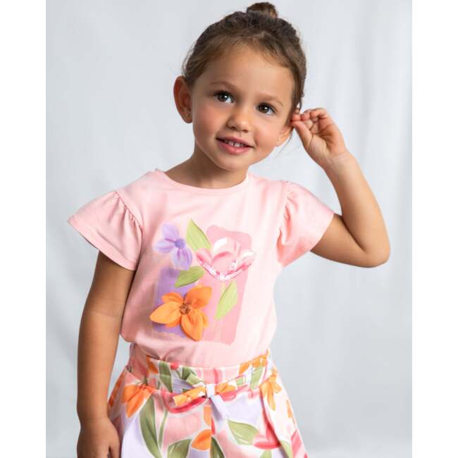 T-Shirt With Ruffled Sleeves, Pink - T-Shirts - 6