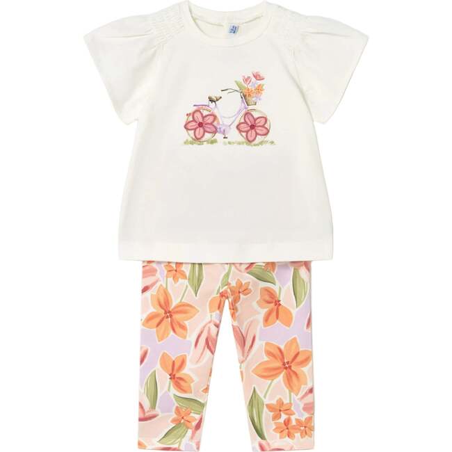 Graphic Top and Floral Legging Set, Ivory
