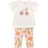 Graphic Top and Floral Legging Set, Ivory - Mixed Apparel Set - 1 - thumbnail