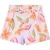 Floral Shorts With Belt, Lavender - Shorts - 1 - thumbnail