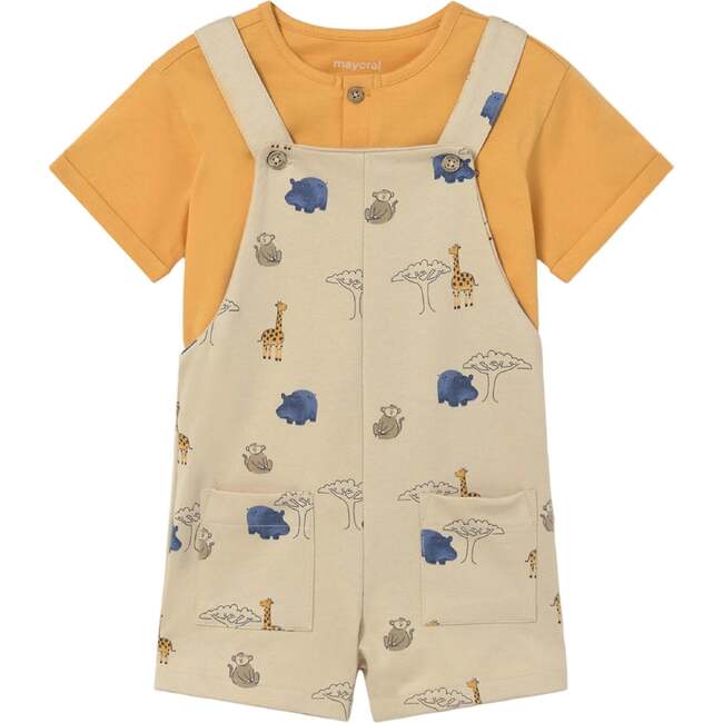 Graphic Tee and Printed Dungarees Set,  Yellow