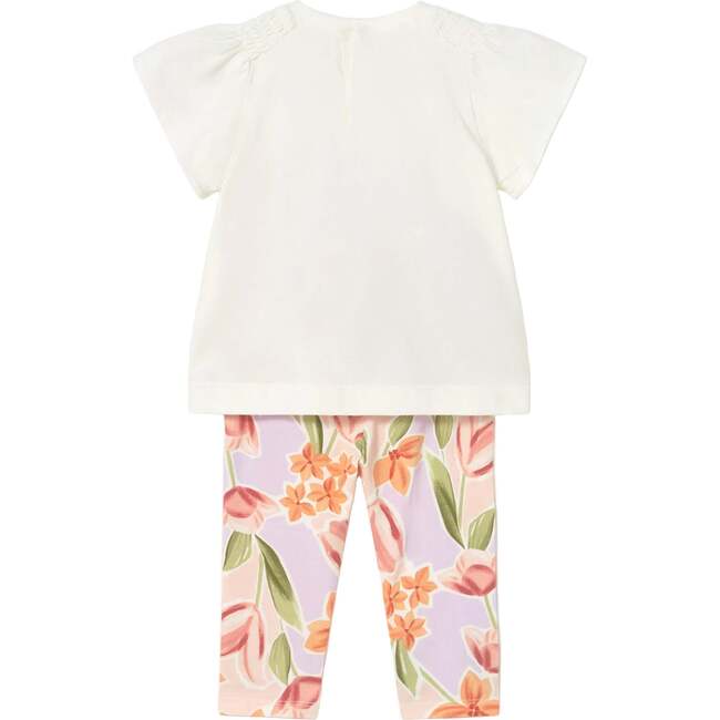 Graphic Top and Floral Legging Set, Ivory
