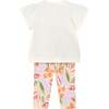 Graphic Top and Floral Legging Set, Ivory - Mixed Apparel Set - 2