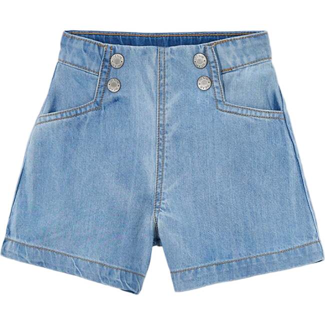 Denim Shorts With Button Detail, Light Blue