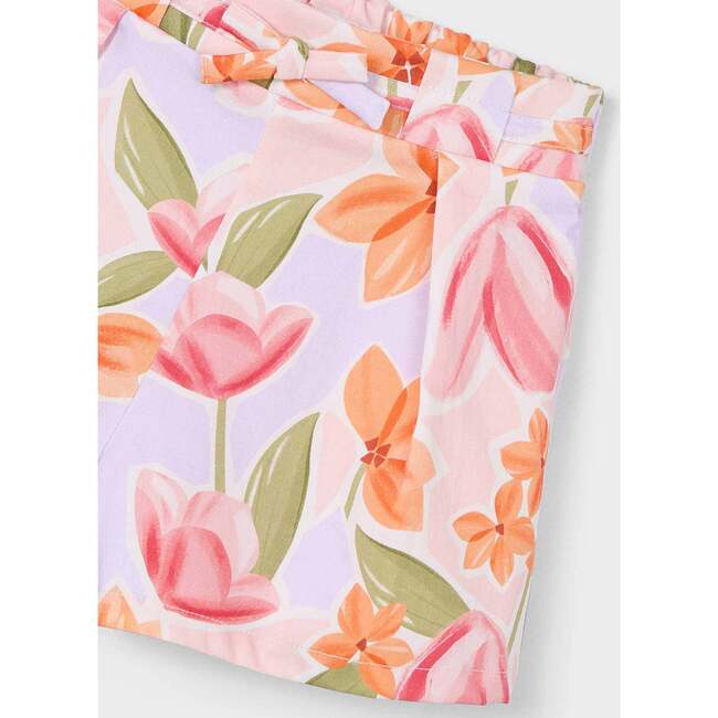 Floral Shorts With Belt, Lavender - Shorts - 3