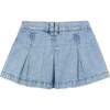 Denim Pleated Skirt, Blue - Skirts - 2
