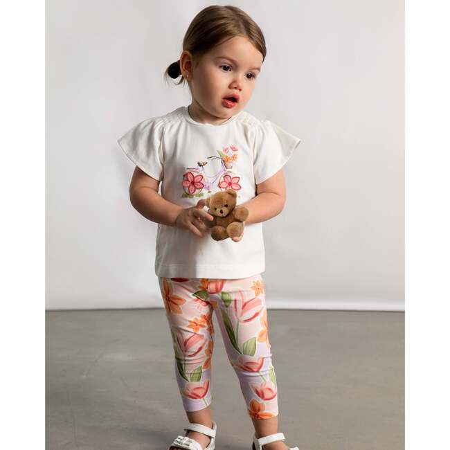 Graphic Top and Floral Legging Set, Ivory - Mixed Apparel Set - 4