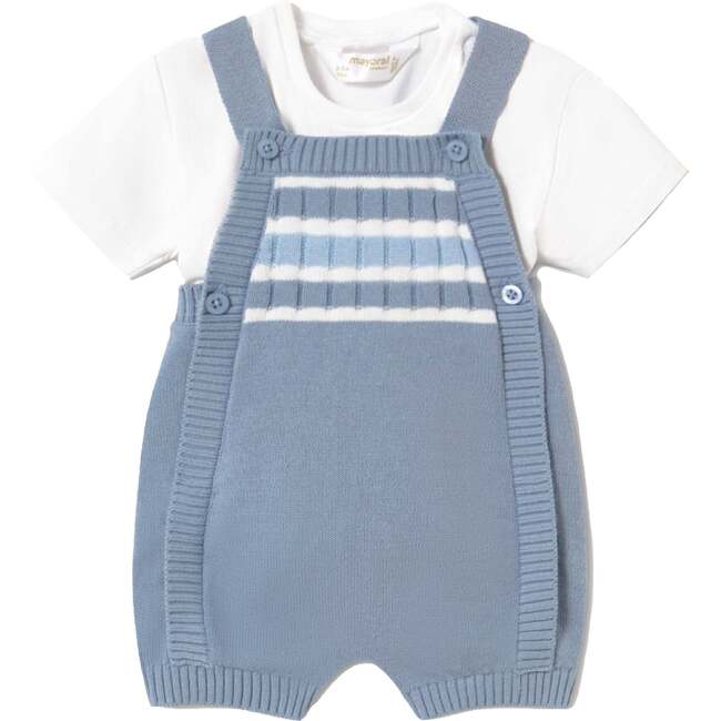 Knitted Baby Romper with Straps, Blue