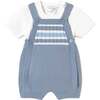 Knitted Baby Romper with Straps, Blue - Rompers - 1 - thumbnail