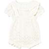 Knitted Baby Romper with Puff Sleeves, White - Rompers - 1 - thumbnail