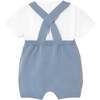 Knitted Baby Romper with Straps, Blue - Rompers - 2