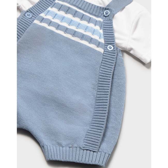 Knitted Baby Romper with Straps, Blue - Rompers - 3
