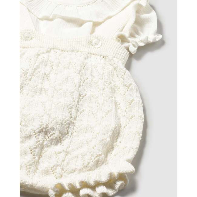 Knitted Baby Romper with Puff Sleeves, White - Rompers - 3