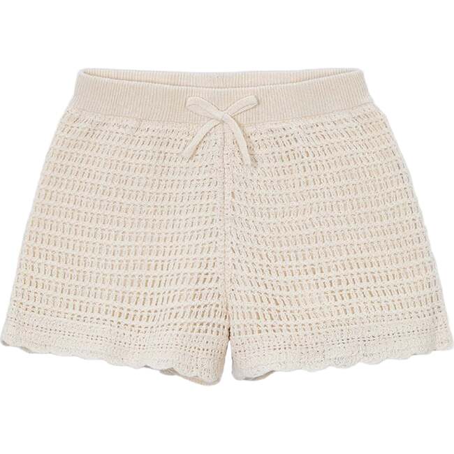 Crochet Shorts With Scalloped Hem, Beige
