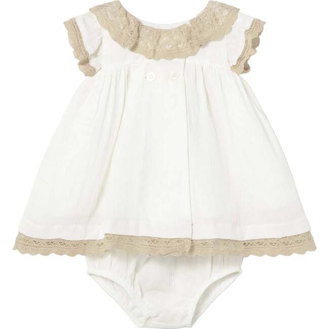 Baby Dress With Lace Trim, White