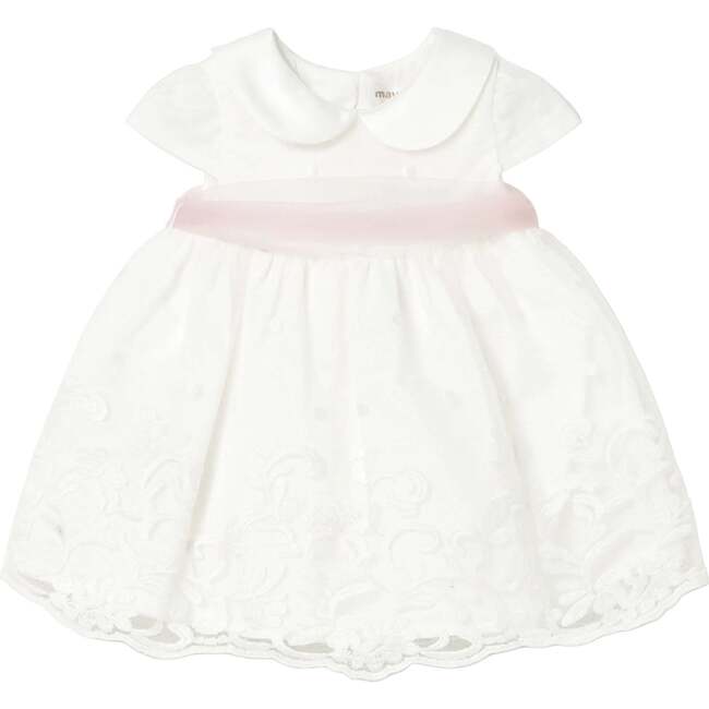Baby Dress With Embroidered Skirt, White