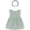 Baby Dress With Matching Headband, Green - Dresses - 1 - thumbnail