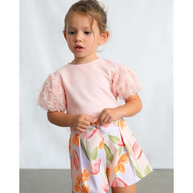 Baby Top With Puff Sleeves, Pink - T-Shirts - 4