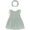 Baby Dress With Matching Headband, Green - Dresses - 2