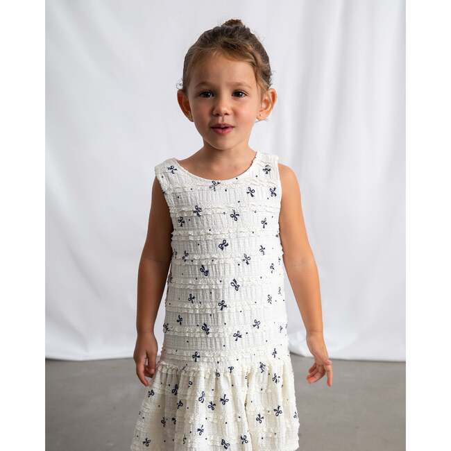 Bow-Pattern Drop-Waist Dress, White - Dresses - 6