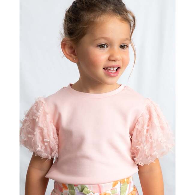 Baby Top With Puff Sleeves, Pink - T-Shirts - 5