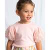 Baby Top With Puff Sleeves, Pink - T-Shirts - 5