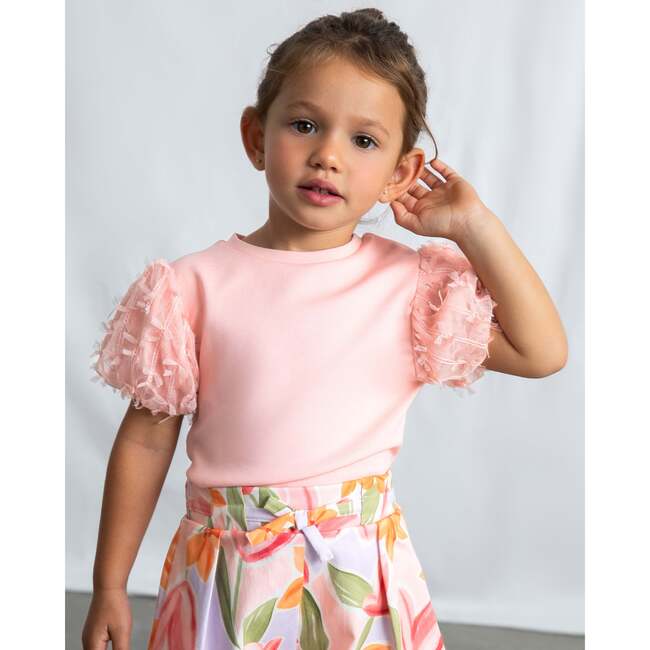 Baby Top With Puff Sleeves, Pink - T-Shirts - 6