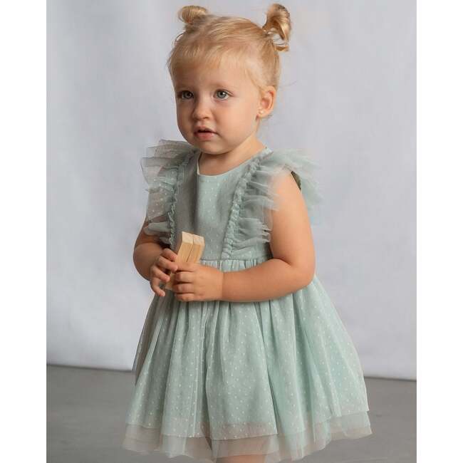 Baby Dress With Matching Headband, Green - Dresses - 5