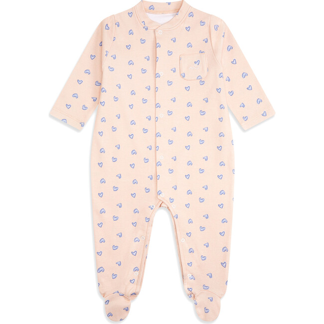 Love Heart Sleepsuit, Pink - Rompers - 1