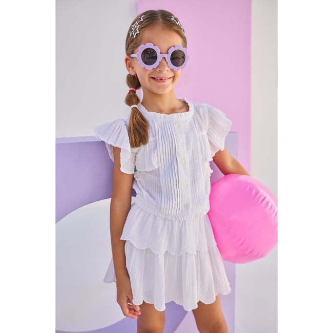 Tiered Skort, White Seersucker - Skirts - 3