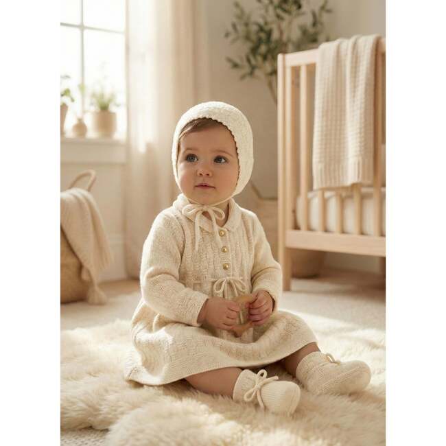 The Aspen Cashmere Baby Bonnet, Cream - Hats - 4