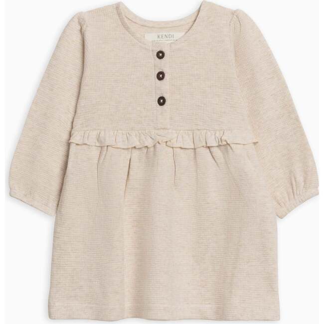 Nina Waffle Knit Ruffle Waist Dress Heather Oat - Dresses - 1