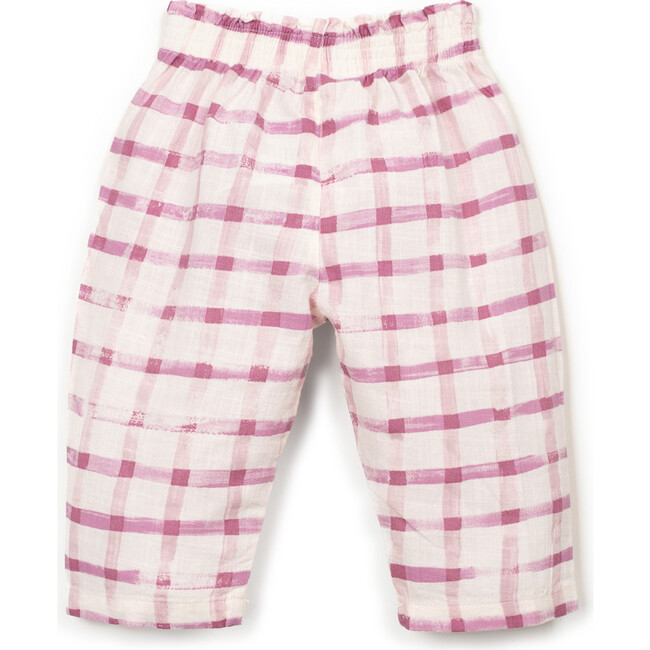 Window Pane Print Woven Pants, Ivory and Bubblegum