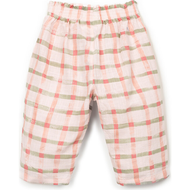 Window Pane Print Woven Pants, Pink and Olive